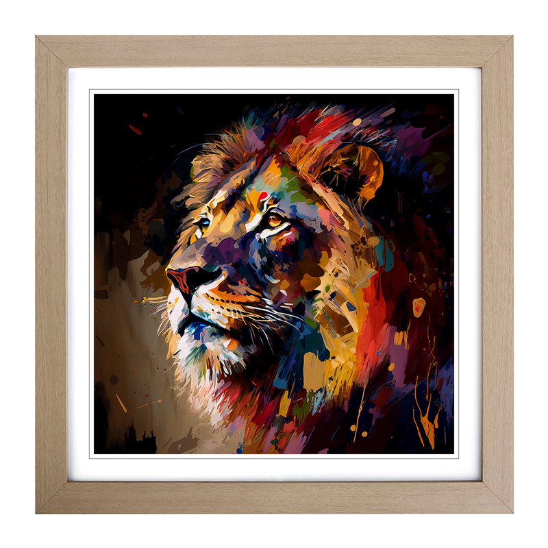 Lion Palette Knife Painting - Framed Print, Oak