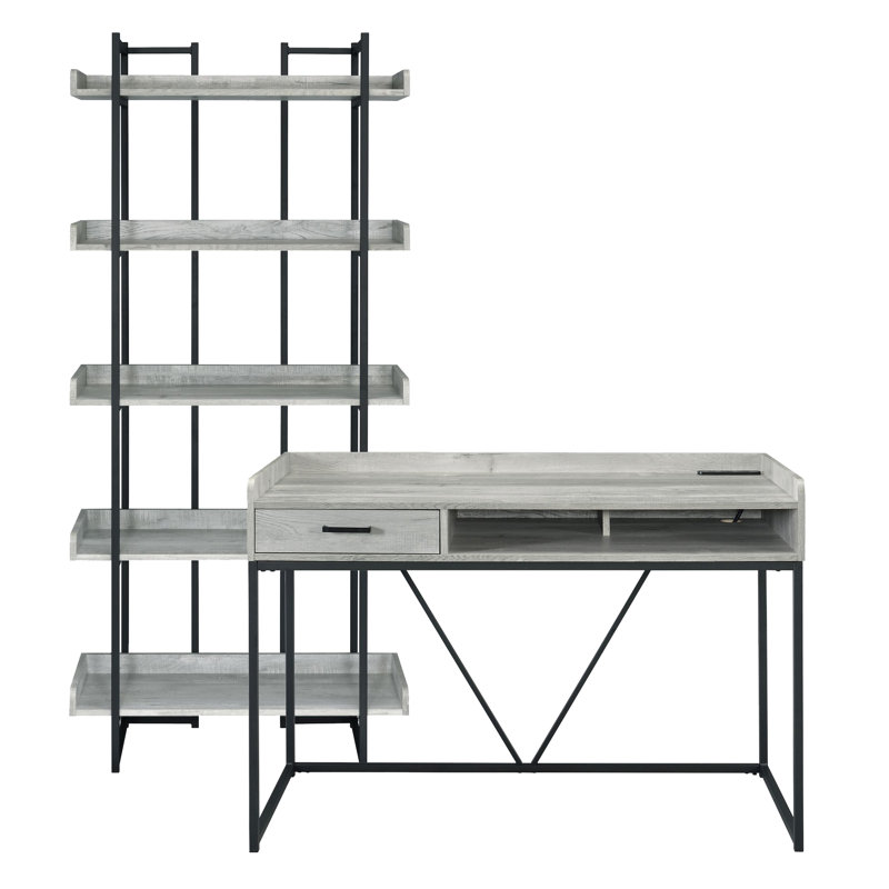 Silvine 2 Piece Writing Desk Office Set with Bookcase, Gray
