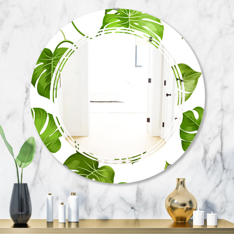 Miroir mural moderne sans cadre, H 31,5 po x l 31,5 po, Triple C feuilles de palmier II