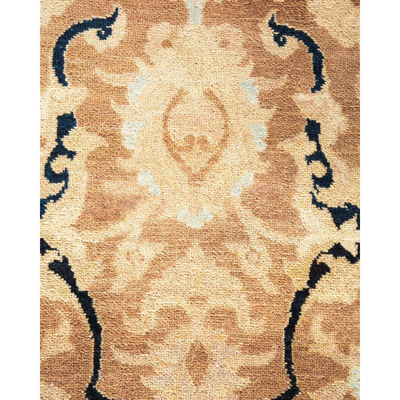 Tapis brun en laine noué à la main de conception unique 6 pi x 8 pi 10 po Delali