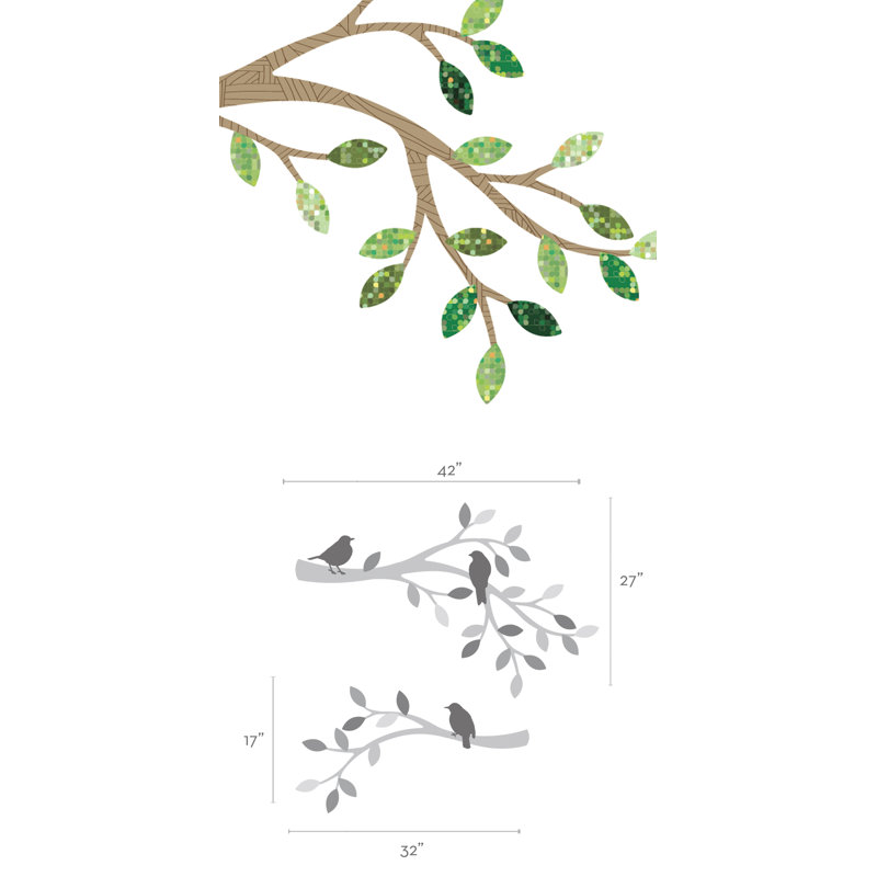 Adhésif décoratif branches et oiseaux à motifs, Rouge / Vert