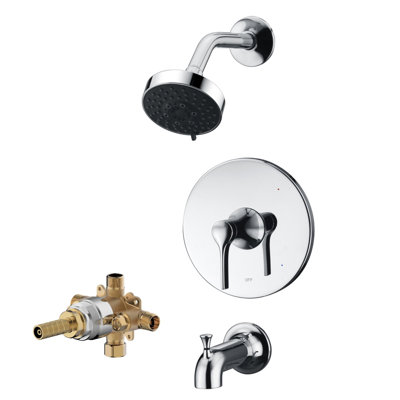 Nita Collection Shower Trim System: 4" Round Shower Head, Single Handle Set, Tub Spout & Rough-in Valve Included - Polished Chrome