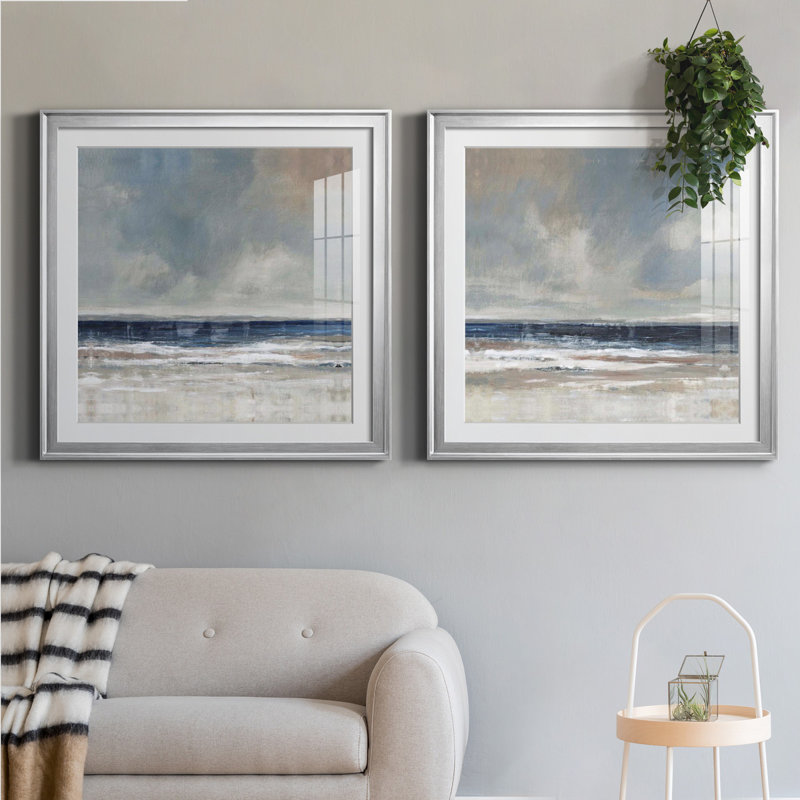 Embellished Distant Land I - Ensemble de 2 reproductions d'art encadrées, H 26,5 po x l 53 po, Argent argent