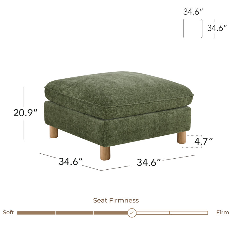 Solena 34.6" W Upholstered Ottoman With Solid Wood Base, Green