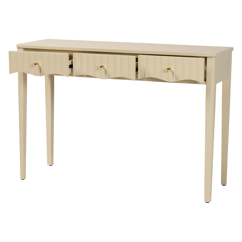 Console bali & pari Leeba - Table d'appoint à 3 tiroirs avec bois cannelé et cadre festonné pour le salon, le couloir ou l'entrée