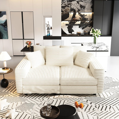 82.7" Beige 3 - Seat Corduroy , Modern Comfy Cloud Couch, Multi Functional Lounge Chair, Cushion Filling Easy Assembly, 750Lb Stable Support