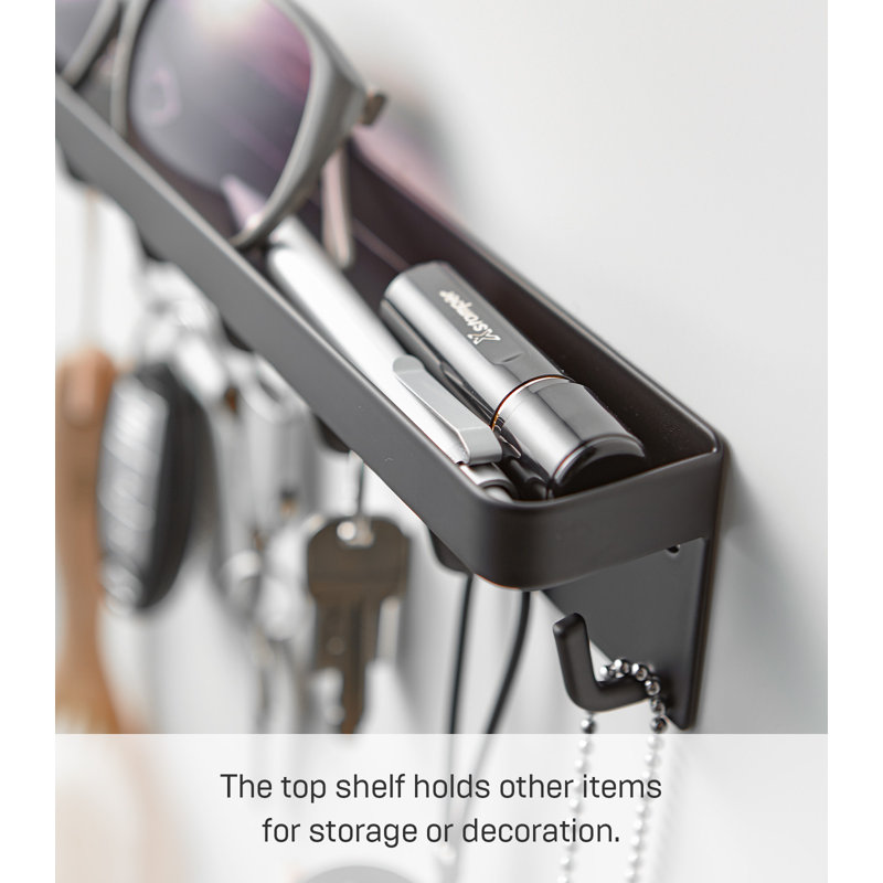 Black Metal Magnetic Key Rack with Tray