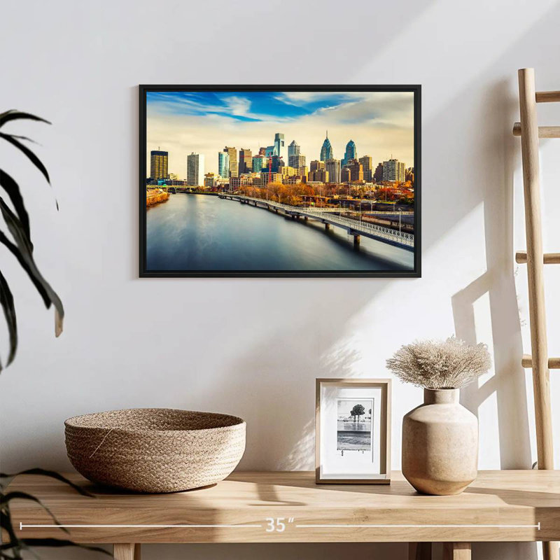 Philadelphia Urban Skyline, 19" X 13", Floating Frame Black