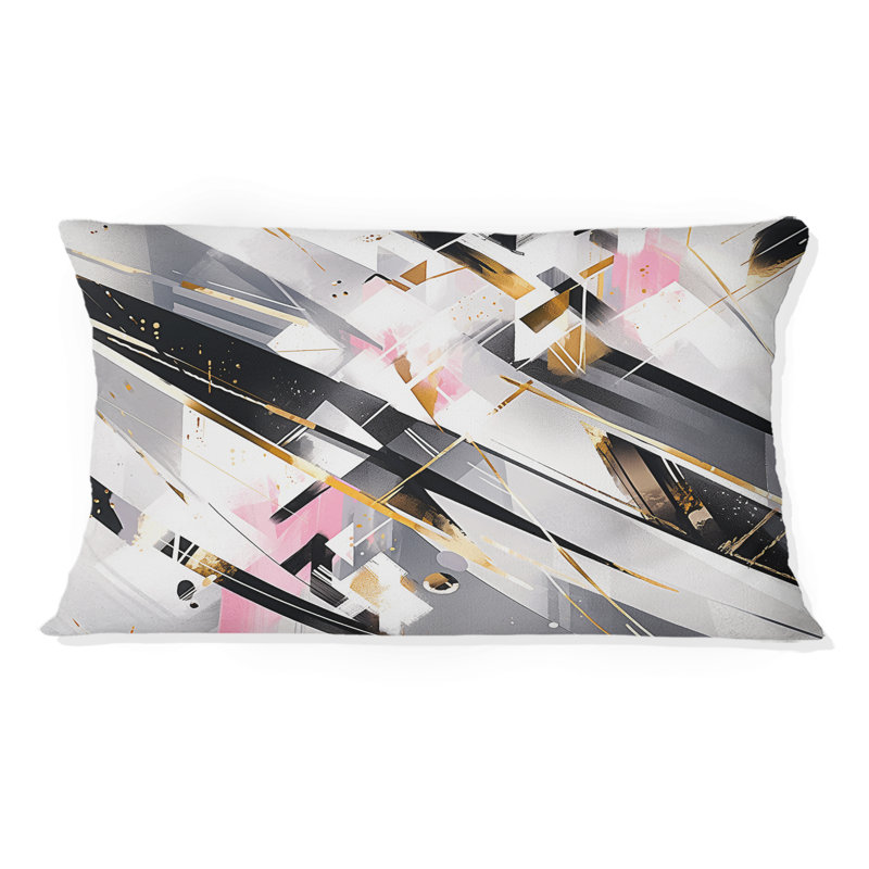 Coussin décoratif à imprimé symétrique rose et gris