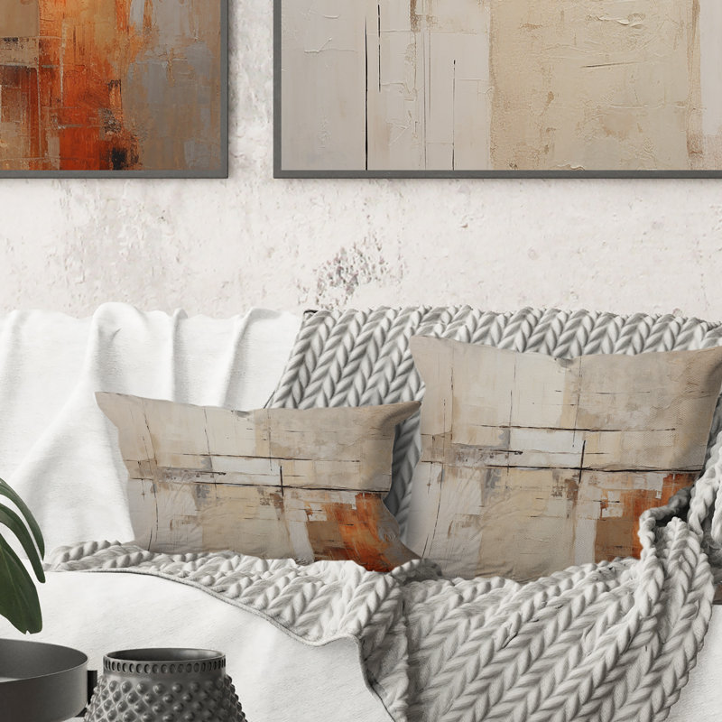 Coussin décoratif à imprimé abstrait beige et brun - Collages abstraits