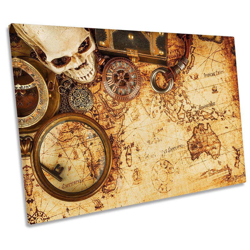 Antique Vintage Map Skull - Wrapped Canvas Print, 50.8cm H x 76.2cm W 