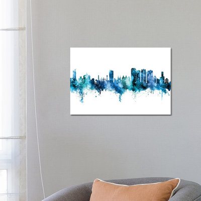 Birmingham Alabama Skyline Blue Teal by Michael Tompsett - Wrapped Canvas Gallery-Wrapped Canvas Giclée