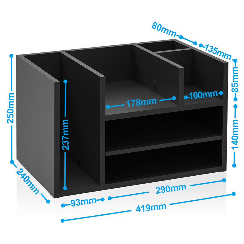 Boîte de rangement pour boîte de réception avec porte-documents et 4 sections verticales, DO304202WB