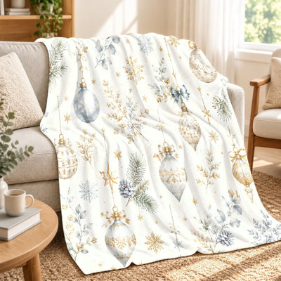 1Pcs Christmas Ornament Pattern Plush Blanket, Cozy and Warm Decorative Throw for Sofa, Living Room, Bedroom, Travel, Camping, Office, Home Decor Gifts