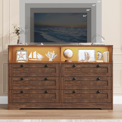55" Wide 6-Drawer Dresser with Storage, LED & Charging Station