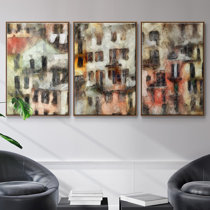 3 Pieces Modern Abstract Wall Decor Set Square Canvas Painting with Frame Living Room 1200mmW*400mmH*25mmD