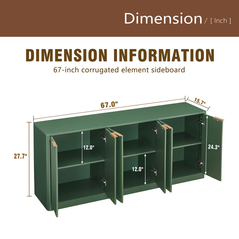 67-Inch Modern Wavy Sideboard, Curved Contour Design Storage Cabinet, 6-Door Cabinet With Storage Function, Suitable For Kitchen / Bedroom / Living Room, 67.0"L X 15.7"W X 27.7"H