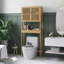 Armoire de rangement en bambou au-dessus de la toilette, organisateur spacieux avec portes à lattes et tablette réglable pour les essentiels de salle de bain