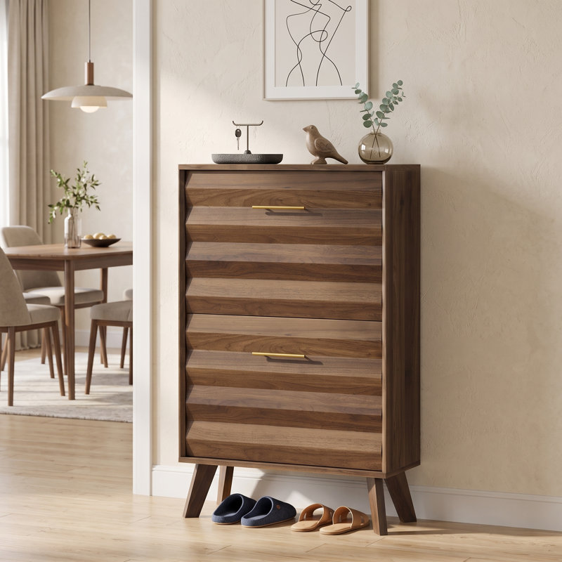 Range-chaussures moderne l 23,6 po avec étagère à chaussures rabattable mince et grande capacité, Brun