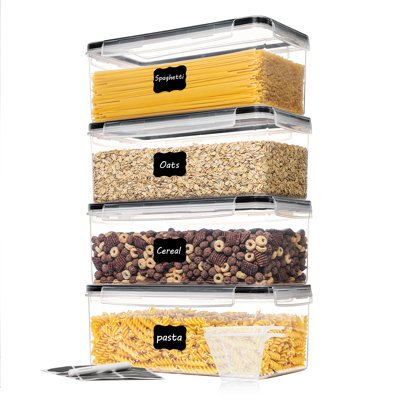 Airtight Food Storage Containers With Lids 4pcs Set 3.2l, Plastic Spaghetti Canisters For Pasta Organizer, Bpa Free Air Tight Kitchen Pantry Organization