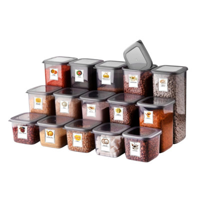 Food Storage Containers With Lids – Set Of 15 With Stickers, Plastic, Bpa-free, Safe For Freezer, Pantry Organizer, Practical Kitchen Storage Box For All Foods, Flour And Sugar Storage