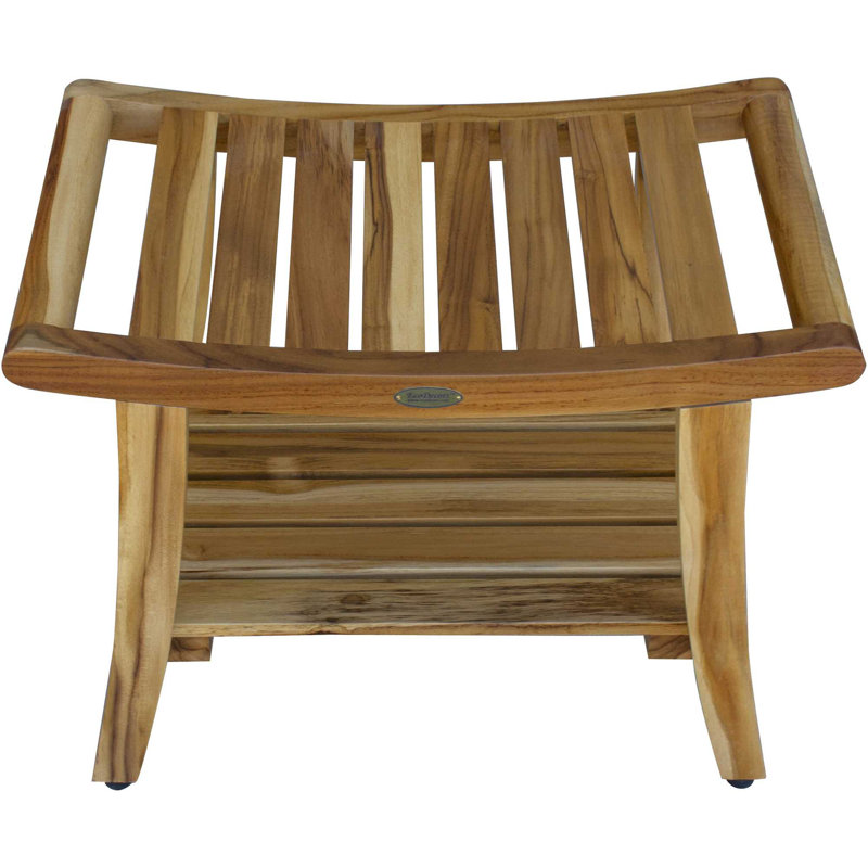 Banc de douche rectangulaire en bois massif avec tablette Ripley EcoDecors, H 20 po x l 24 po x P 14 po, Naturel