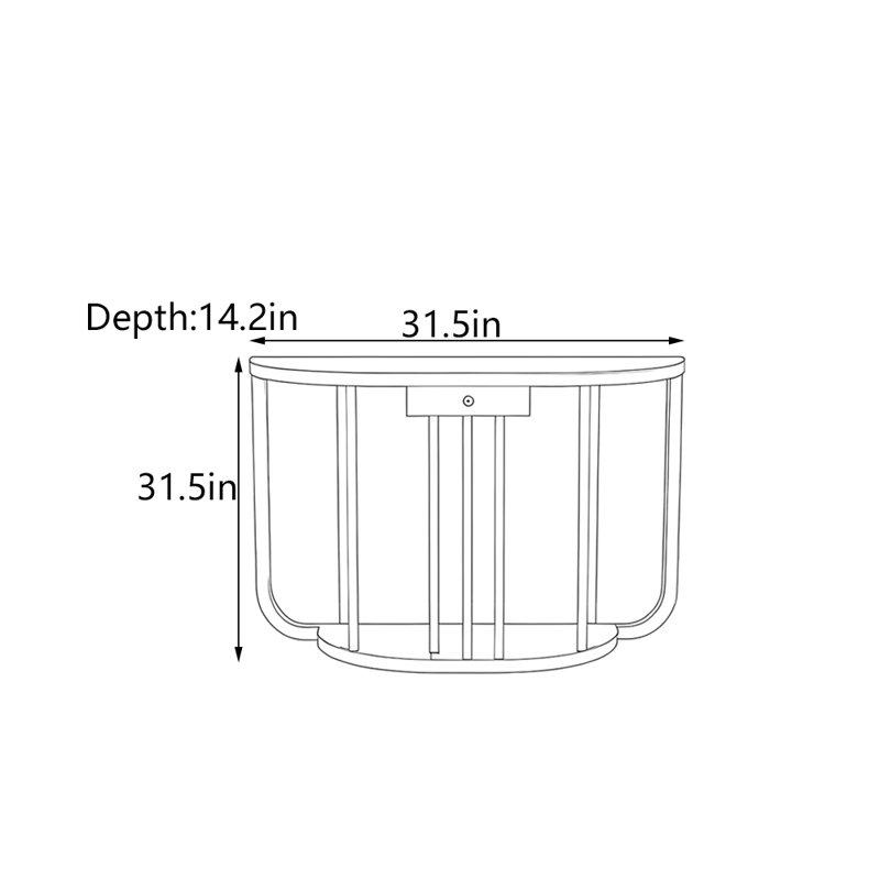 Table de couloir semi-circulaire en bois massif, Noyer, H 31,5 po x l 31,5 po x P 14,2 po