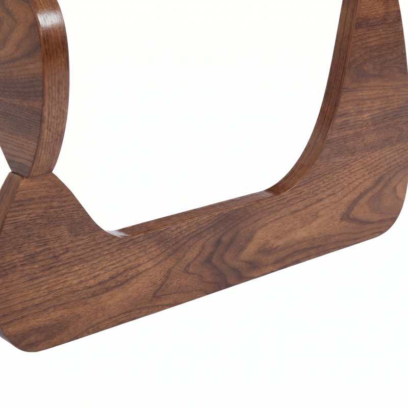 Table basse moderne moderne triangulaire simple avec table basse et base en bois massif et verre trempé triangulaire