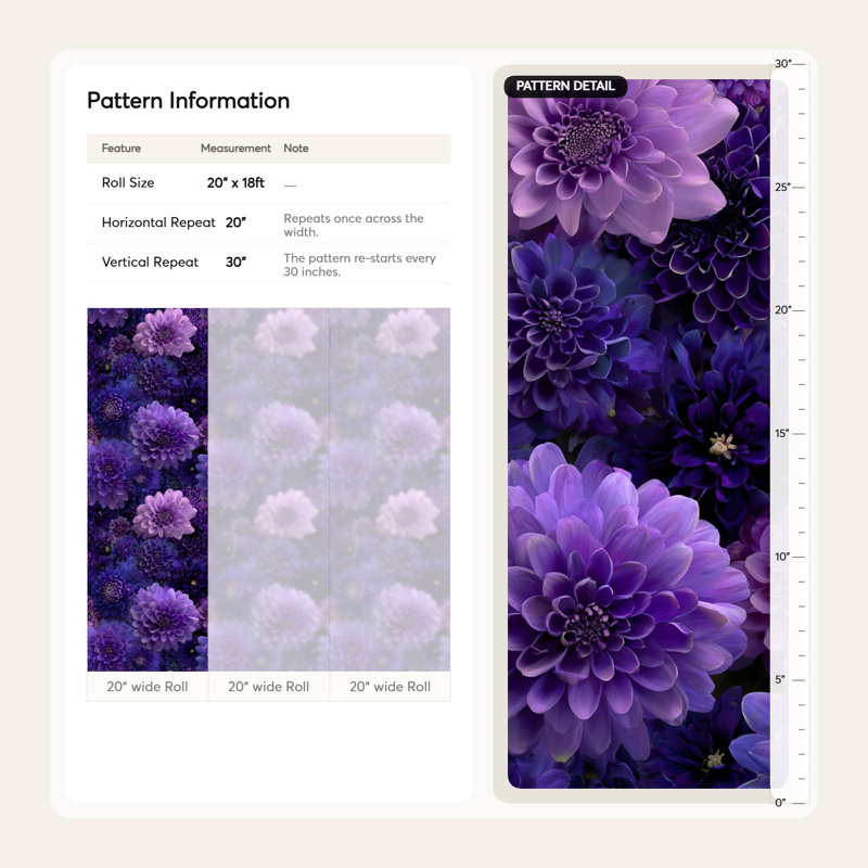 Papier peint floral, peinture murale texturée violette