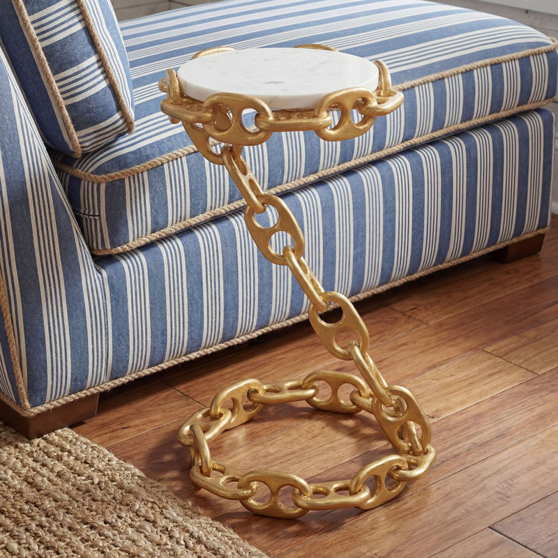 Silver Chain-Link Marble Top Side Table, Gold