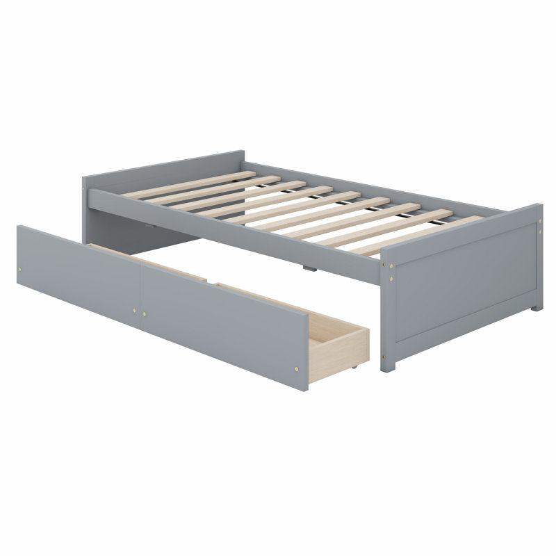 Base de lit en bois avec 2 tiroirs de rangement spacieux sous le lit, Gris