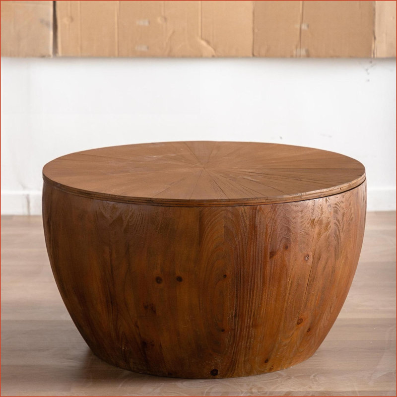 Table basse vintage en bois de sapin brun avec rangement, 31,5 po, facile à nettoyer pour le salon