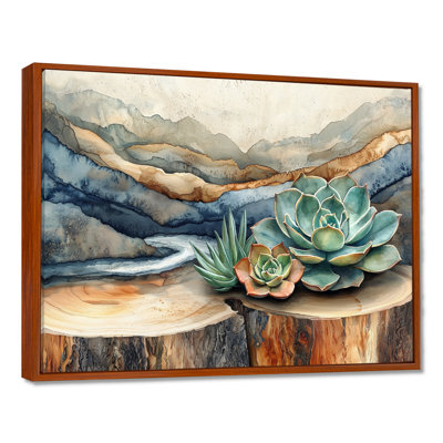 Greenburg Succulent On A Top Of Wooden Slide River IV - Succulents Wall Art Decor