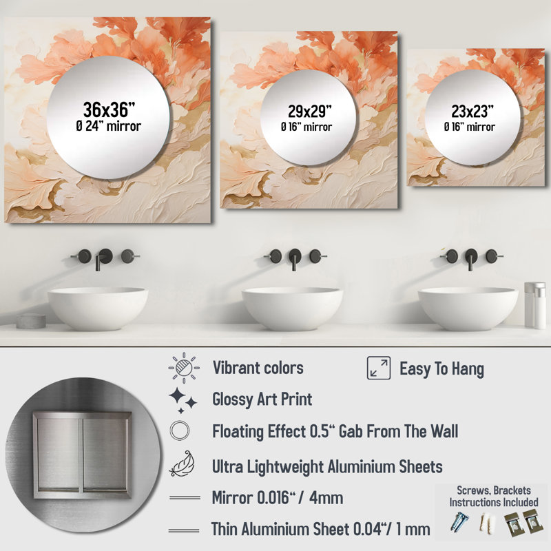 Ceth Coastal Coral Collage III - Art mural miroir corail sous l'eau pour salle de bain, 23 po x 23 po