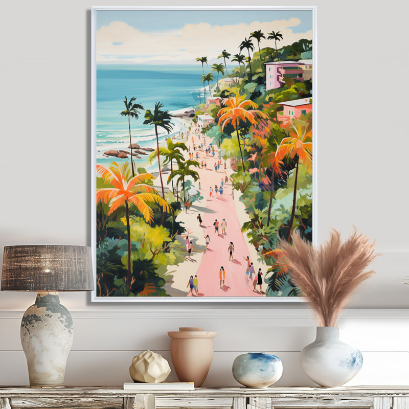 Scène de plage côtière, paradis en couleur pastel II - art de la plage côtière, Cadre flottant blanc