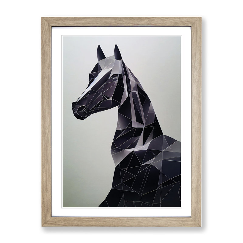 Geometric Horse No.1 Abstract - Single Picture Frame Print, 64cm H x 46cm W x 2cm D, Oak