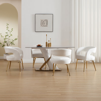 Chaises de salle à manger rembourrées Chaises de salle à manger de luxe en velours avec pieds en métal doré