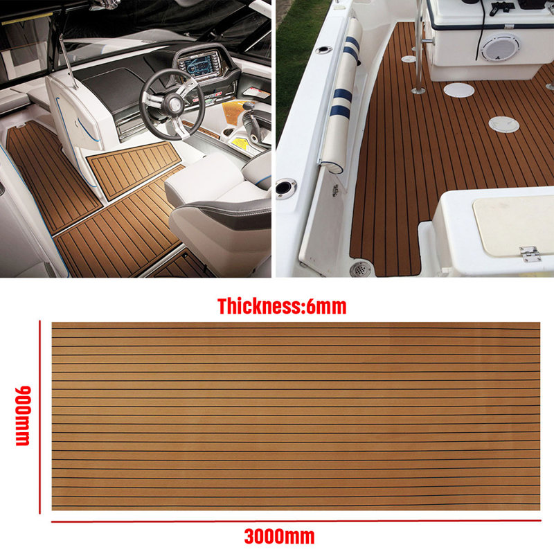 Tapis de plancher en teck synthétique EVA, Brun, L 35,43 po x L 118,11 po