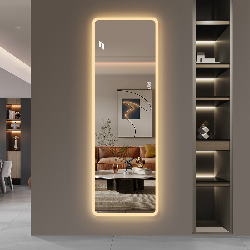 Modern LED Full Length Wall Mirror Dimmable Three Color Lighting HD Shatterproof Glass, 65" x 21.6"