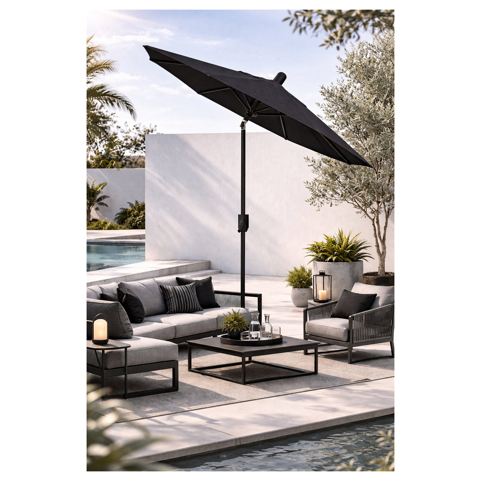 Natalie 74.5'' Outdoor Umbrella, Antique Bronze, Black
