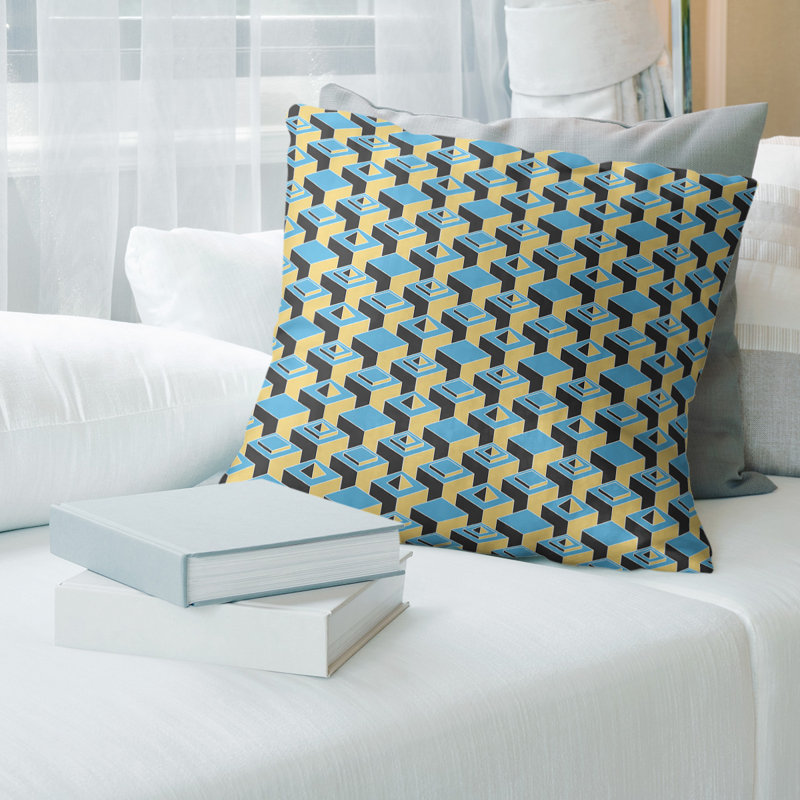 Housse de coussin Skyscrapers, 20 po X 20 po, Petit bleu sarcelle et jaune, Simili daim