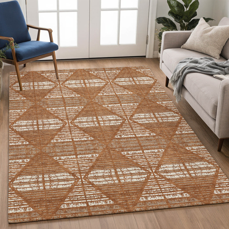 Machine Washable Indoor/Outdoor Chantille ACN2672 Geometric Rug, Paprika, 2'6" x 3'10"
