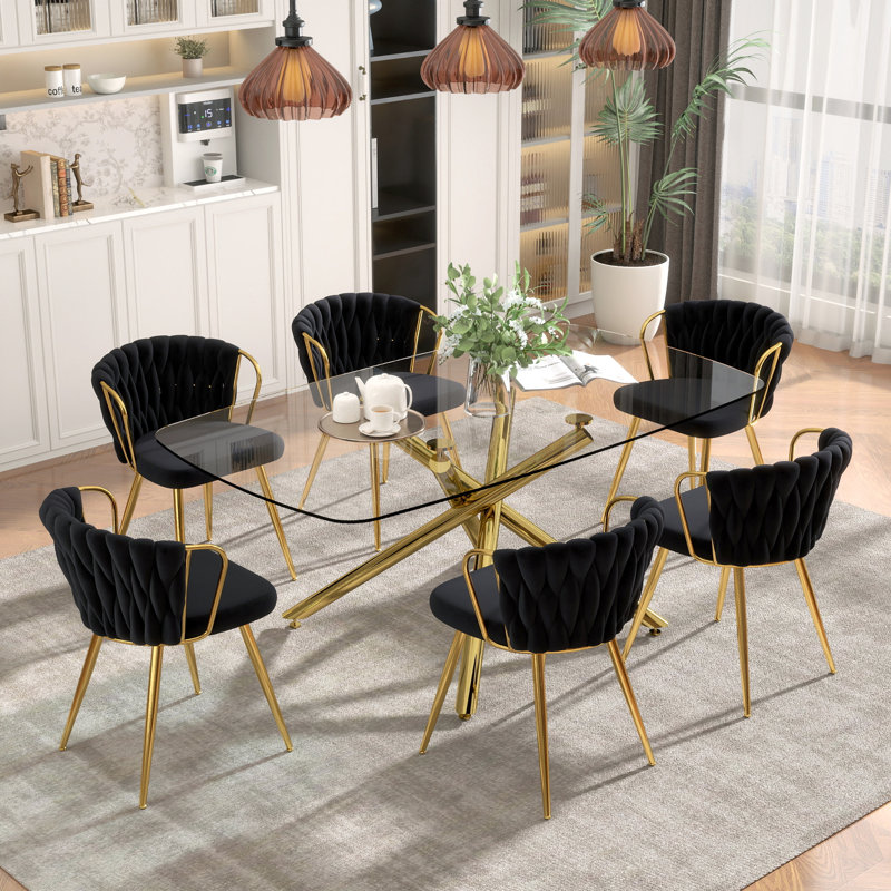 Table de salle à manger rectangulaire moderne de 71 pouces, plateau en verre trempé avec pieds en acier inoxydable, table de salle à manger et de cuisine contemporaine pour 6 à 8 personnes, multi-scène pour la maison, le restaurant et le bureau