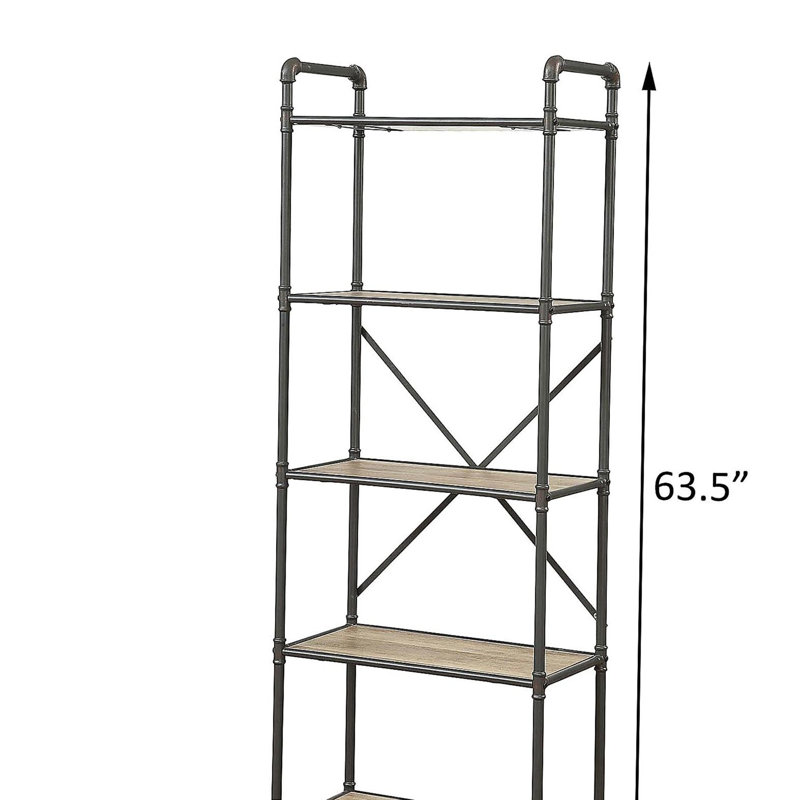 Antique Oak and Sandy Grey 5-tier Bookcase, (5 Shelves) 63.58"H x 26.58"W x 14.58"D