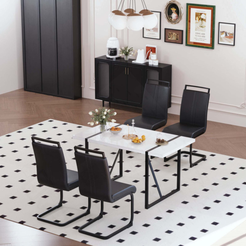 Ensemble de table de salle à manger rectangulaire en bois aggloméré et 4 chaises en polyuréthane