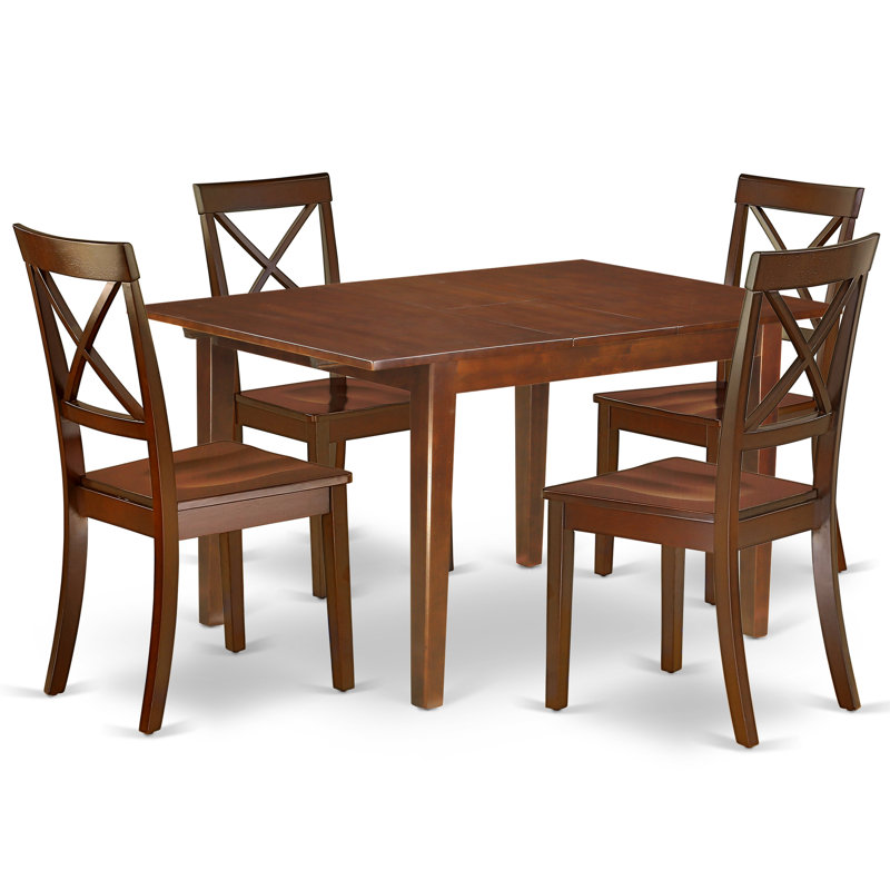 5 Piece Dining Set Includes a Rectangle Dining Room Table with Butterfly Leaf and 4 Wood Seat Chairs, Mahogany