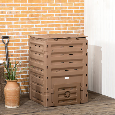 Compost Storage 120 Gallon - Material, 80 Vents For Air Exchange, 2 Sliding Doors, Rapid Fertile Soil Creation, Lightweight & , Brown Bin , Doors Spee