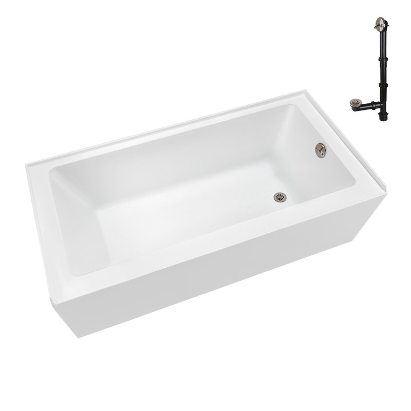 Streamline 60 in. x 32 in. Acrylic Right-Hand Drain Alcove Bathtub in Glossy White With External Drain, Brushed Nickel