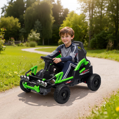 Mukidy 24V Ride on Toy for Big Kids, jouet de course en plein air pour enfants de 3 à 12 ans, voiture électrique alimentée par batterie avec pneu EVA, démarrage en douceur, musique, large siège réglable - vert