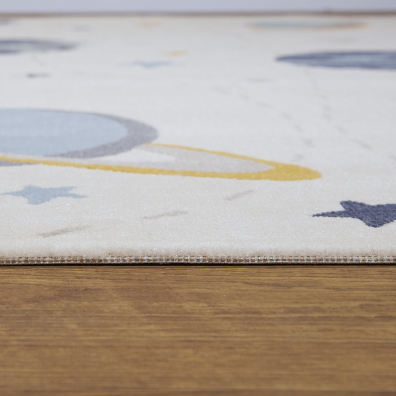 Tapis crème / bleu / gris Betha, Rectangle 3 pi 11 po x 5 pi 7 po, Crème, crème